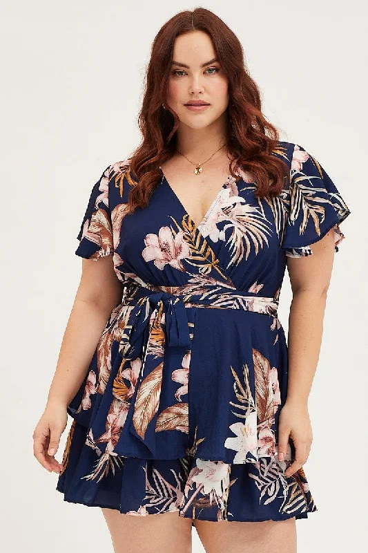 Floral Print Mini Playsuit Short Sleeve