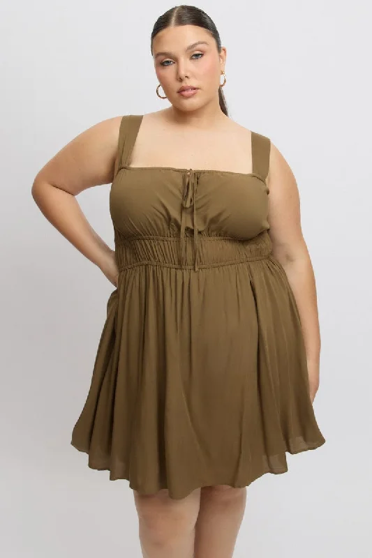 Brown Ruched Waist Mini Dress