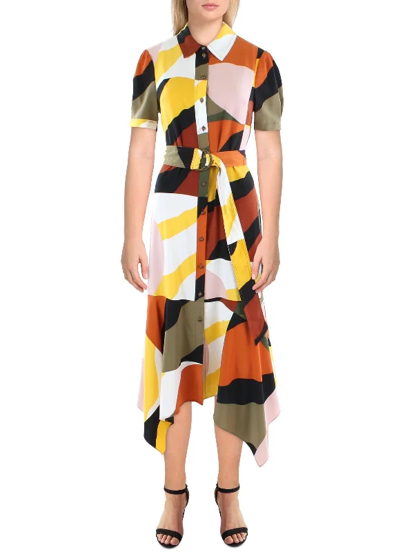 Womens Colorblock Midi Shirtdress