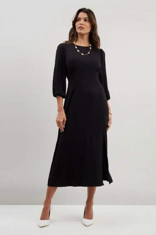 Poly Split Hem Midi Dress