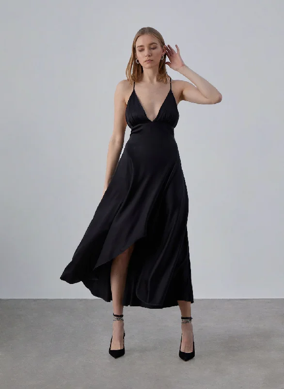 Forever Chic Asymmetric Silky Midi Dress