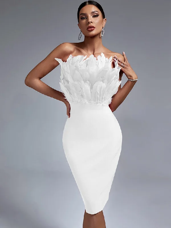 Strapless Feather Midi Dress