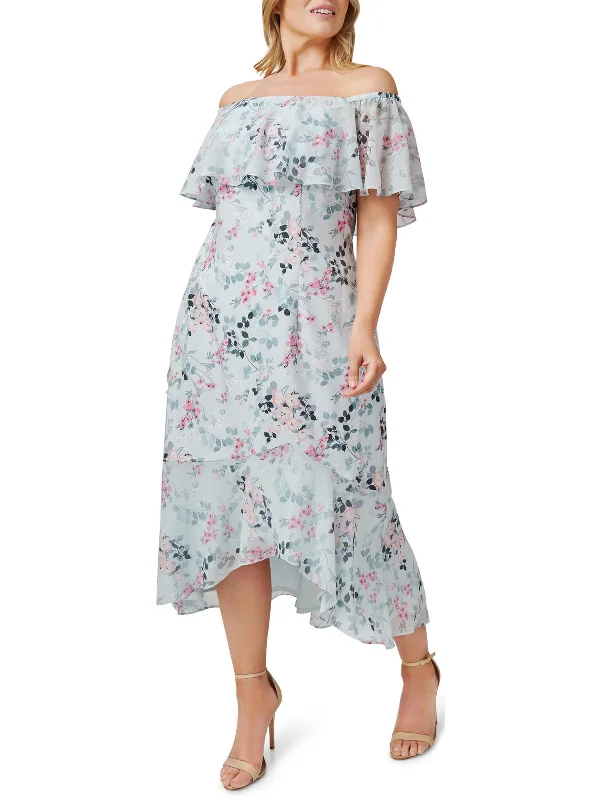 Plus Womens Floral Printed Calf Midi Dress