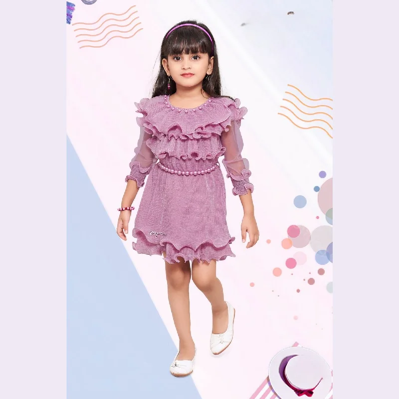 Purple & Mustard Frill Midi Dress for Girls