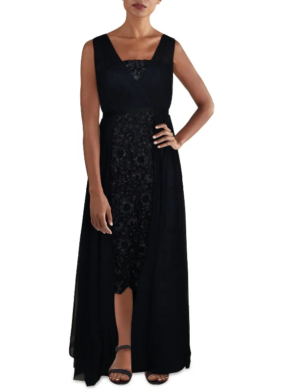 Womens Lace Front Embroidered Midi Dress