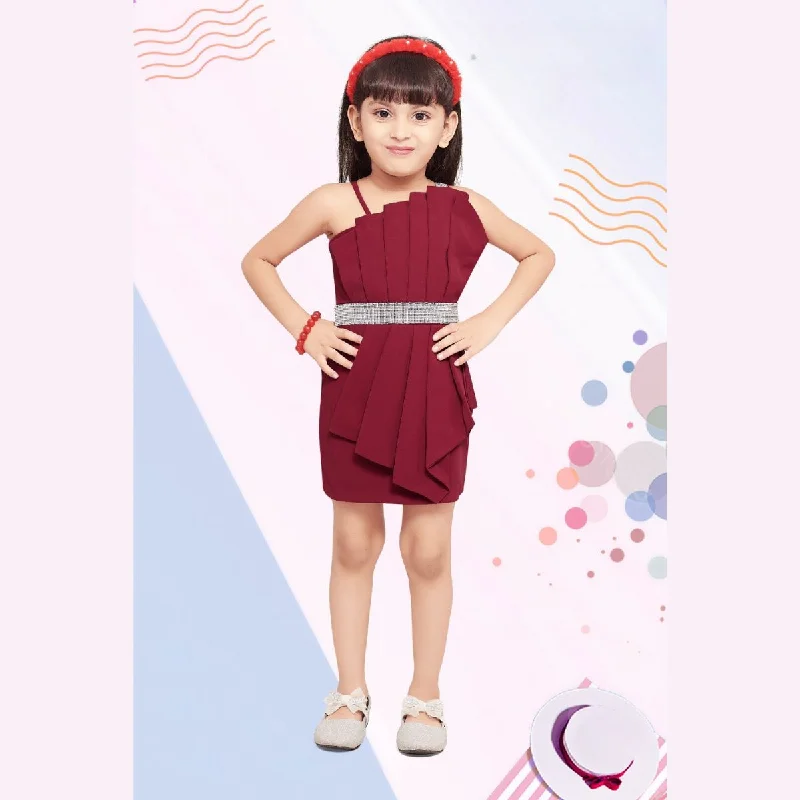 Maroon Pleated Midi for Girls