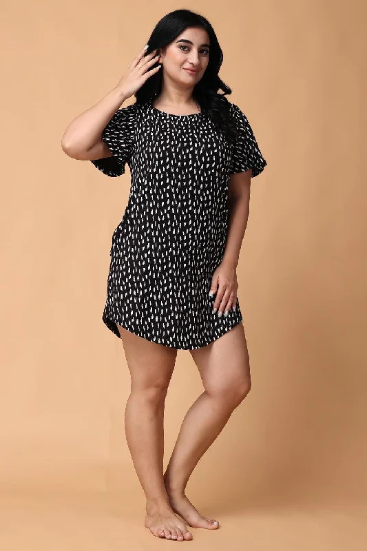 Black Dash Printed Long T-shirt Dress