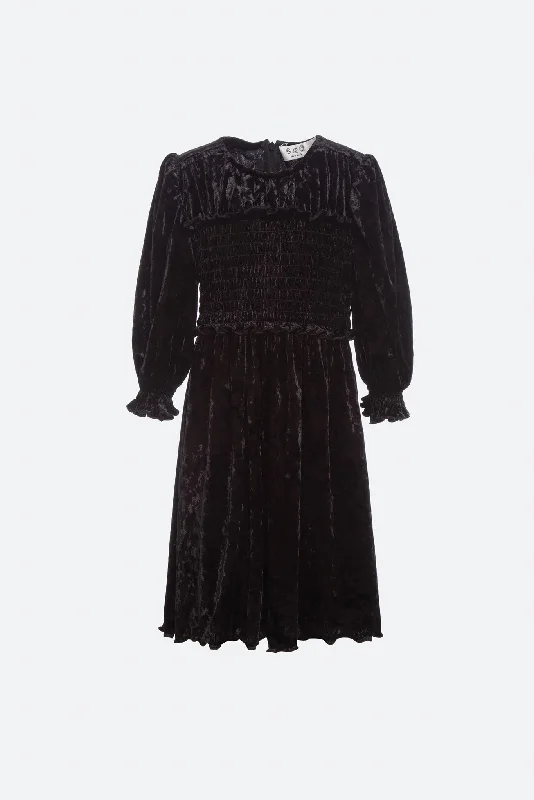 Black Malene Velvet Patchwork Longsleeve Smocked Dress