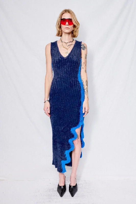 Electric Blue Miley Faux Fur Reversible Long Dress