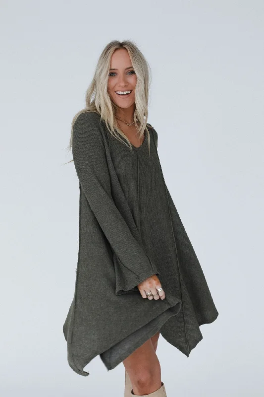 The Nest Golden Hour Long Bell Sleeve Tunic Dress - Olive