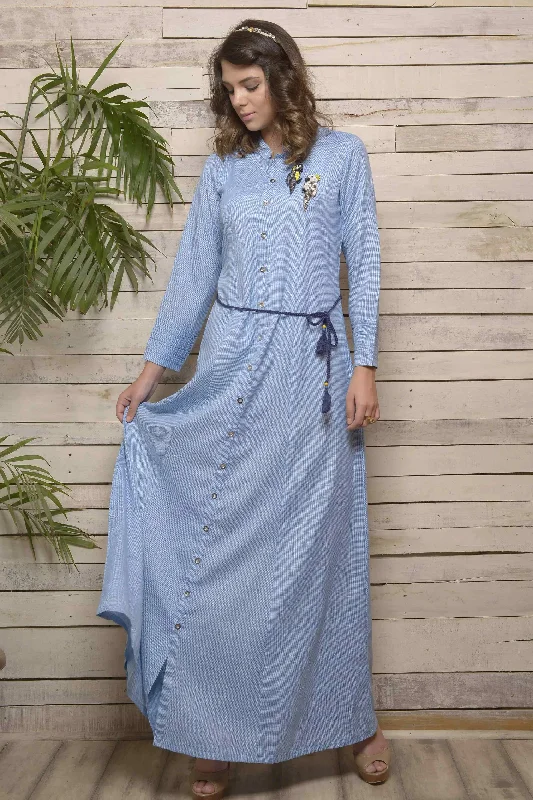 Blue Checks Long Dress