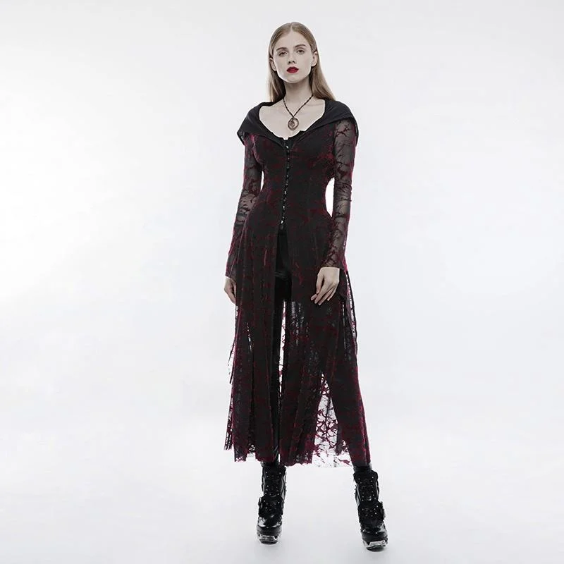 Women's Gothic Ribbon Trim Sheer Lace Flame Long Dress