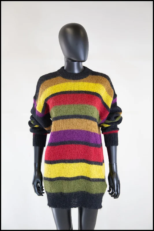 Vintage 1980s Mohair Multi Stripe Long Sweater