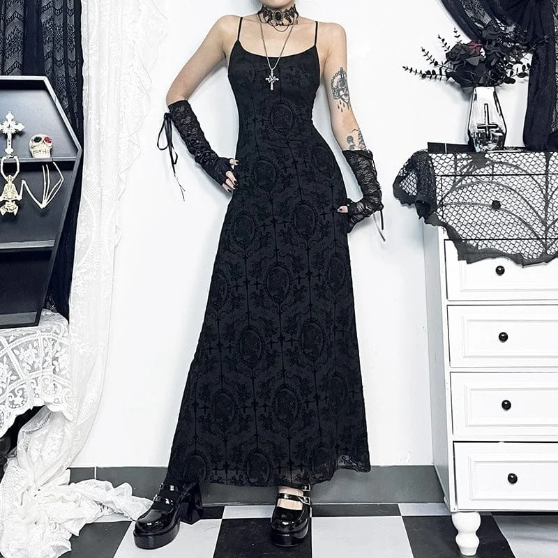 Women's Gothic Shoulder Straps Slim Fitted Long Slip Dress