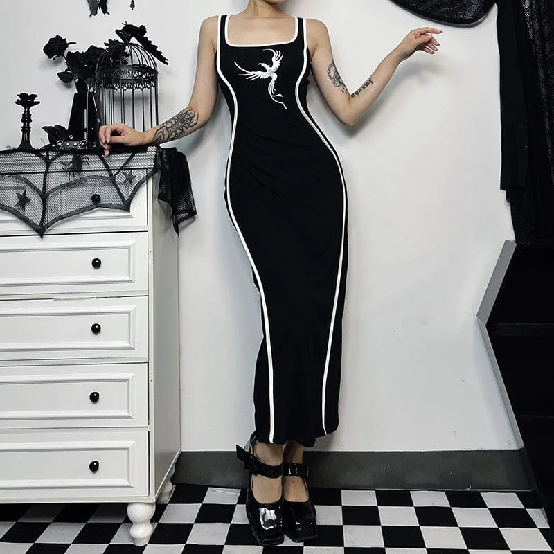 Women's Punk Embroidered Slim Fitted Long Slip Dress