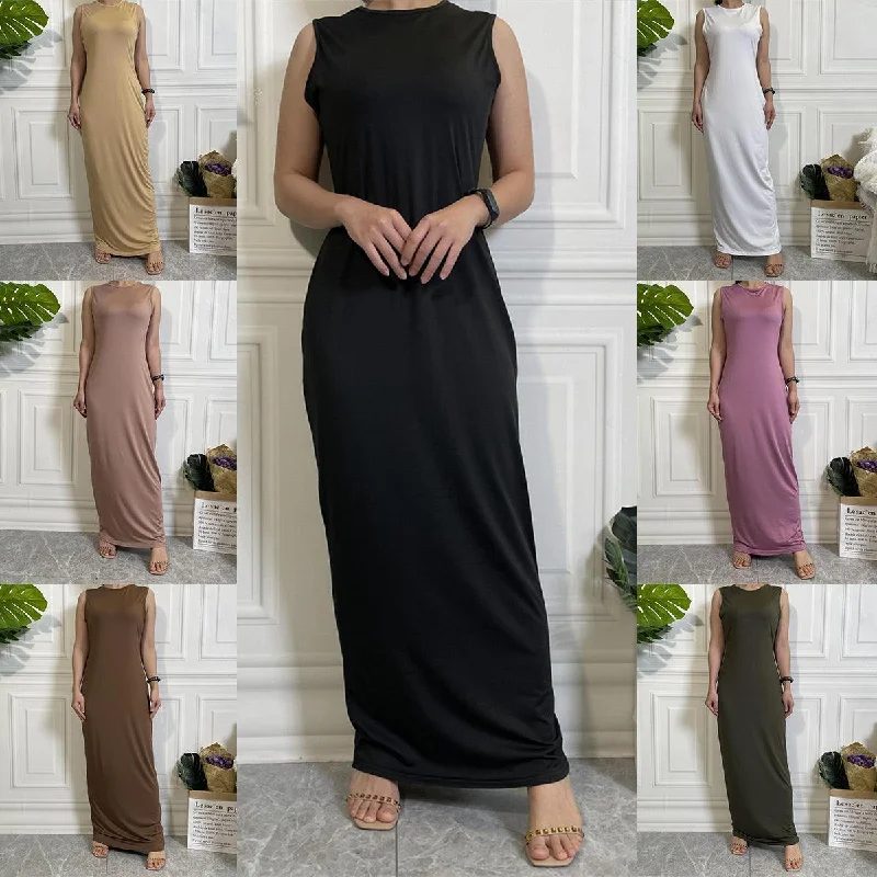 6565# Muslim Inner Dress Sleeveless Solid Color Slip Long Dress