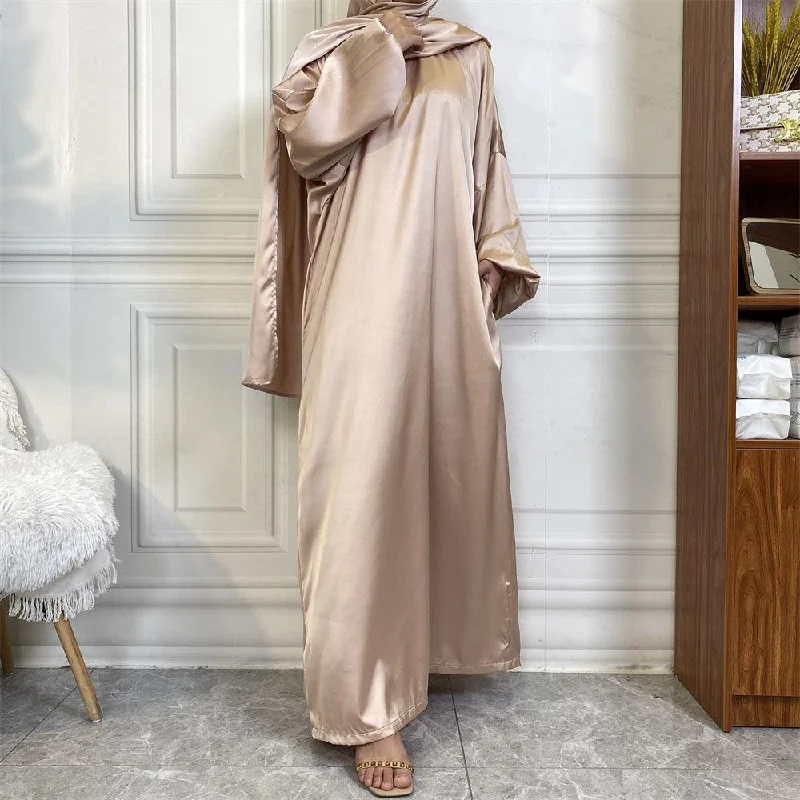 6675# hoodie abaya muslim long prayer dress plain attached scarf  with side pockets