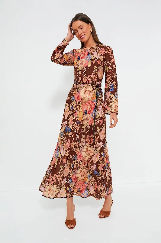 Chocolate Floral August Bias Long Dress