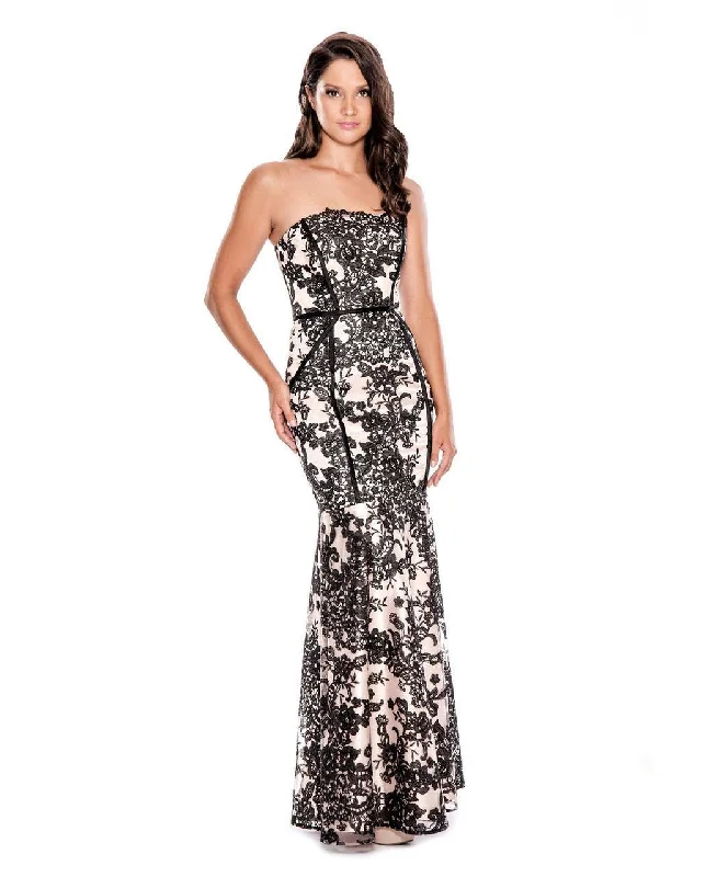 Decode 1.8 183317 Straight Across Neck Floral Long Dress In Black/Nude