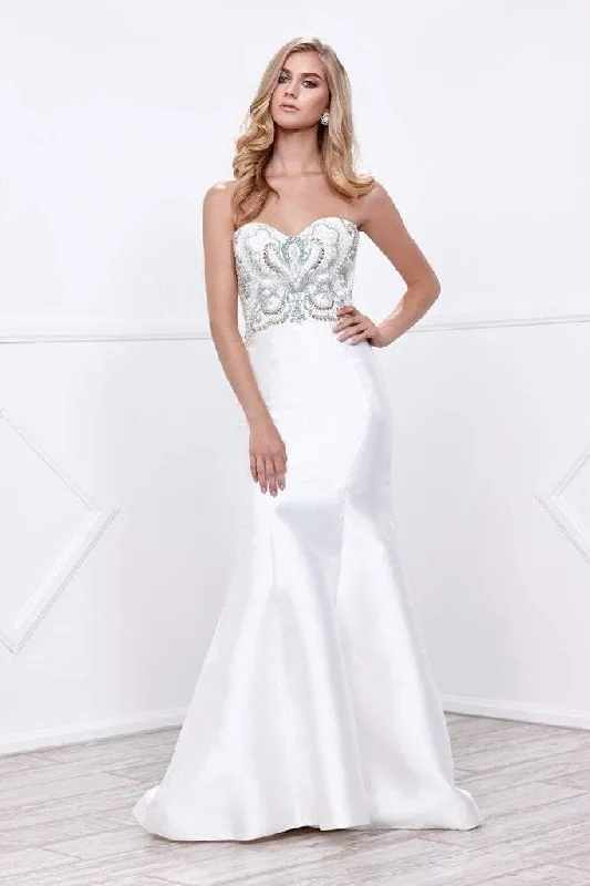 Nox Anabel Strapless Beaded Sweetheart Long Dress in Ivory 8257