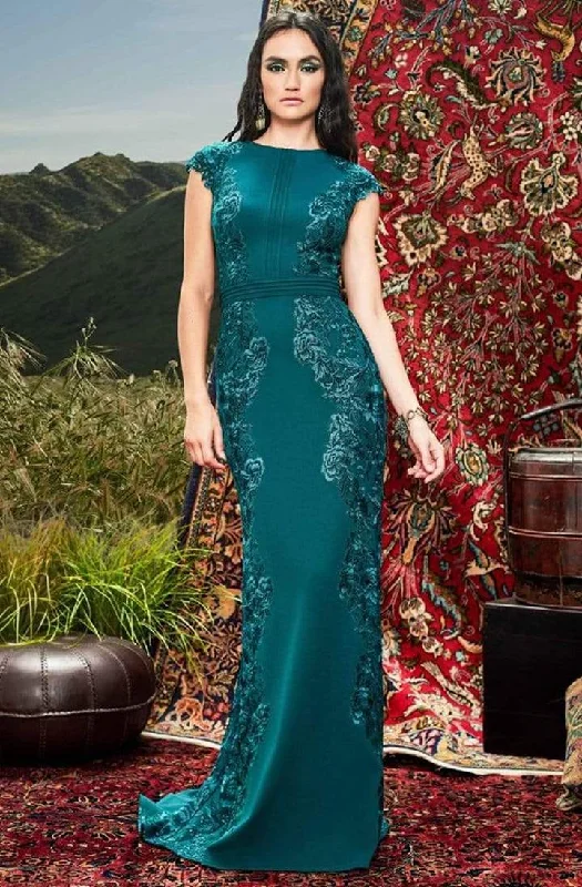 Tadashi Shoji - Cap Sleeve Embroidery-Accented Long Dress BRX20625L - 1 pc Malachite In Size 6 Available