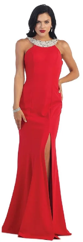 May Queen MQ1290 Open Back Long Dress  - 1 pc Red In Size 14 Available