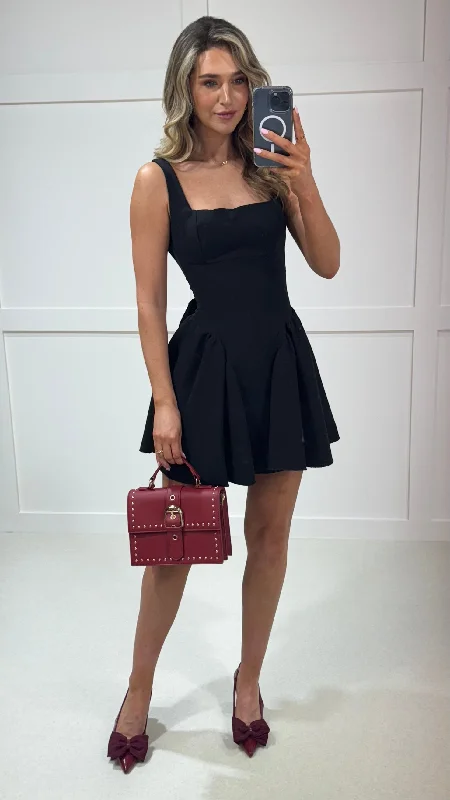 Valencia Black Bow Back Skater Mini Dress